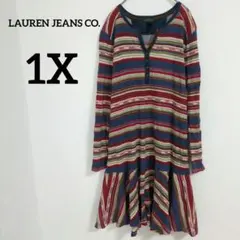 人気商品❤ラルフローレン【1X】ワンピース エスニック柄 ストライプ 長袖