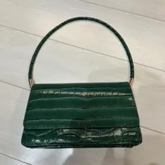 グリーン　ハンドバック　型押し　フェイクレザー