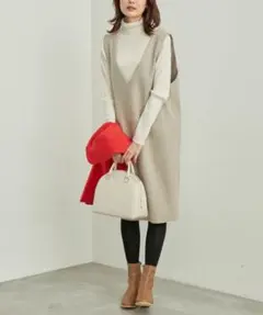 美品ロペピクニック　ジャンパースカート　ジャンスカＶネックワンピース　メルトン