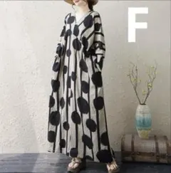 水玉柄 プリント ロングワンピース 体型をカバー 長袖　V字襟　マタニティー　秋