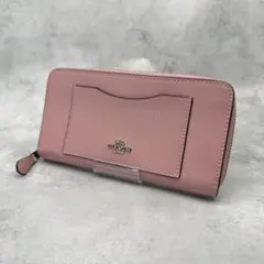COACH コーチ 長財布 ラウンドファスナー PVC ピンク 金具ロゴ