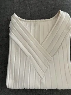 SHEIN アイボリー リブ編み Vネック 長袖