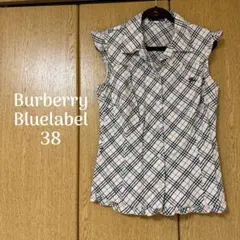 バーバリーブルーレーベル ノバチェック フリルブラウス 38 ノースリーブ 開襟
