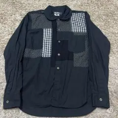 ブラックコムデギャルソン　パッチワーク　長袖　シャツ　メンズ　黒　レース　丸襟 ブラックコムデギャルソン パッチワーク 長袖 シャツ メンズ 黒