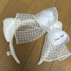 ハローキティ　カチューシャ USJ ホワイト　ドット　レースリボン　ユニバ