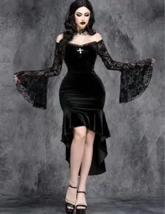ゴシック風ベルベットドレス オフショルダー