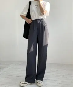 LAC-VERT ハイウエストワイドスラックス グレー