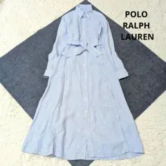 ポロラルフローレン 洗える シャツワンピース リネン ブルー XS