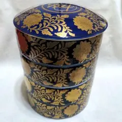 未使用　日本陶彩　四段重　瑠璃色