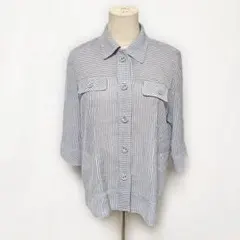 レリアン ストライプ 七分袖 シャツ ブラウス 13号（XL）ポケット付き 麻混