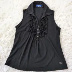 バーバリーブルーレーベル　フリル　ブラウス　ノースリーブ　ブラック　ホースロゴ