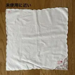 花柄刺繍 スカラップエッジ ハンカチ ホワイト バラ