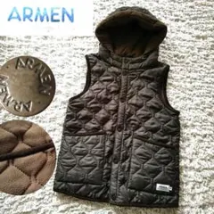 ARMEN　リバーシブルキルティングボアベスト　ブラウン　M　フード付き