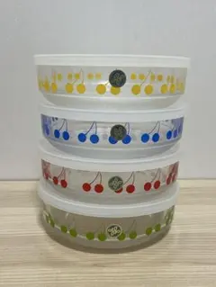 HOYA 昭和レトロ チェリー柄 ガラス容器 4個セットのサムネイル