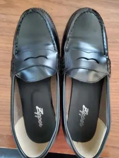 Zipper黒ローファー 合成皮革