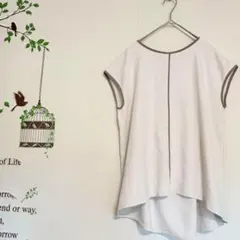 grove /ノースリーブ パイピング配色ブラウス 後ろタック 白 L