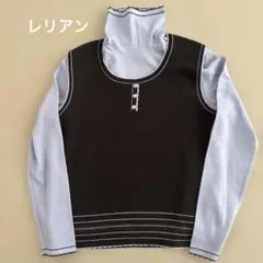 レリアン濃紺と水色のタートルネックセーター&ベスト　M