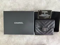 美品　シャネル　3つ折り財布　キャビアスキン