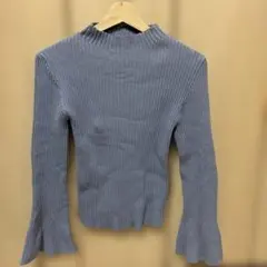 GRLブルーグレー リブ編み ハイネック セーター