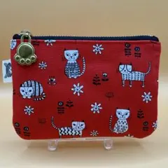 12cmファスナーポーチ/北欧風猫/レッド
