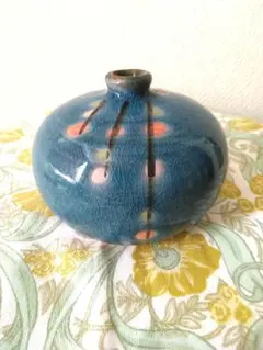 陶器製 一輪挿し 花瓶 ブルー 貫入釉