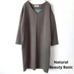 ナチュラルビューティーベーシック　シンプルワンピース　カーキ　M　チュニック