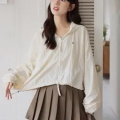 UVカット ブルゾン　日焼け防止 無地 長袖 ポケット パーカー