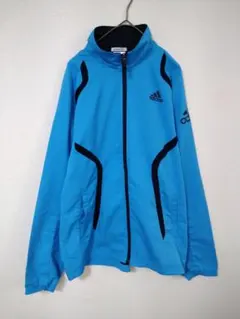 アディダス　ナイロン系ジャケット　メンズM　青色系　美品　プリントロゴ