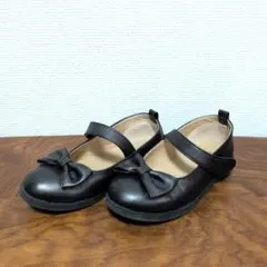 リボン付き　黒　フォーマルシューズ　18㎝　女の子　ブラック