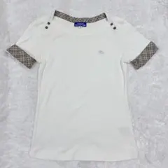 バーバリーブルーレーベル 半袖Tシャツ 38 ノバチェック 白 ロゴ刺繍 美品