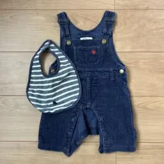 POLO ネイビー コーデュロイロンパース スタイ付き