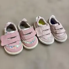 ピンク 花柄 ベビーシューズ マジックテープ