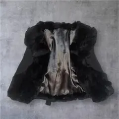 レディース　ベスト ファー×ニット 00s レースアップ 黒 M Y2K 地雷