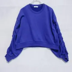 アースミュージック＆エコロジー ギャザースリーブ ショート丈 スウェット