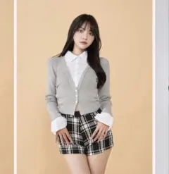 ダーリッチ シャツドッキンググレースアップニットトップスグレー