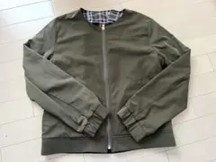 ノーカラージャケット カーキ　リバーシブル　L