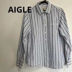 AIGLE 長袖シャツ S 白/青ストライプ