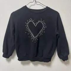 ハートビーズ装飾 黒 トレーナー