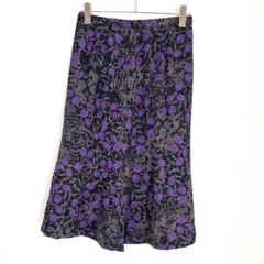 ◯ Sauvage de soie シルク 花柄スカート M 黒 紫