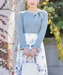 限定特価新品訳あり トッコクローゼット リボン付き袖口フリル配色ワイドリブニット