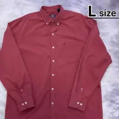 USA古着　ボタンダウンシャツ　L　レッド　赤　無地　長袖　カジュアル　IZOD