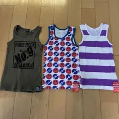 ノースリーブタンクトップ 3枚セット　カーキ　ボーダー　120