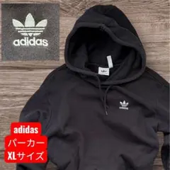 アディダス　adidas 黒 フード付きパーカー XL