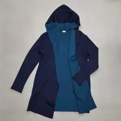 PLST フーテッドコーディガン M ニットロングカーディガン 紺