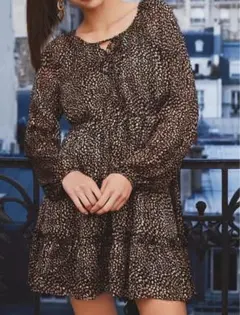 【美品】【実物写真あり】ヒョウ柄 ワンピース レオパード柄 リボン ミニワンピ