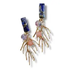 ハンドメイド ピアス レジン 天然石 揺れる ブルー ラピスラズリ