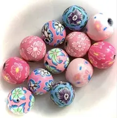 ⑨ 花柄プラスチックビーズ12個セット