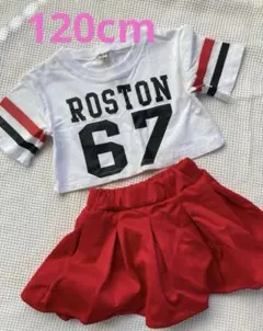 チア風　ホワイトクロップトップ レッド スカート セット