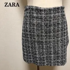 ZARA ツイード調ショートパンツXS ブラック×ホワイト×シルバー レディース