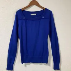 L.A beau-je きれいめ ニット 毛混 スクエアネック ブルー M